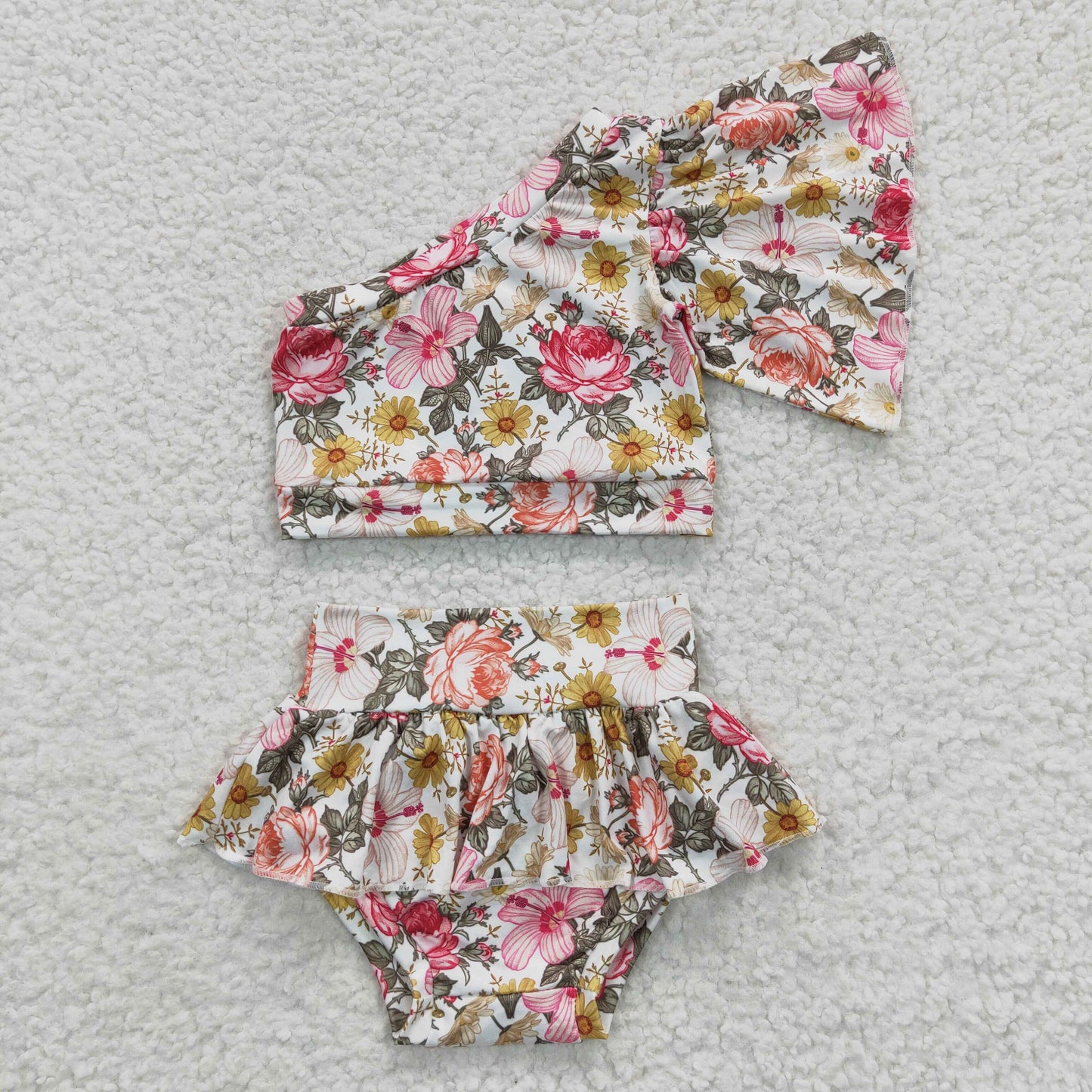 Baby Girls Summer Floral One Shoulder Bummie Set $5.5