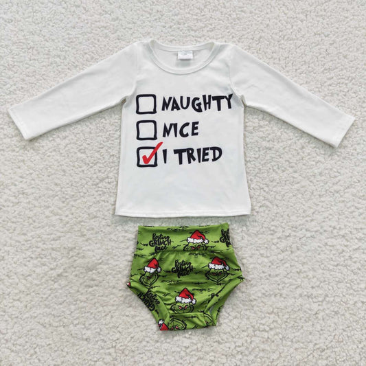 GBO0167 Green Frog White Top Shorts Baby Girls Christmas Bummie Set