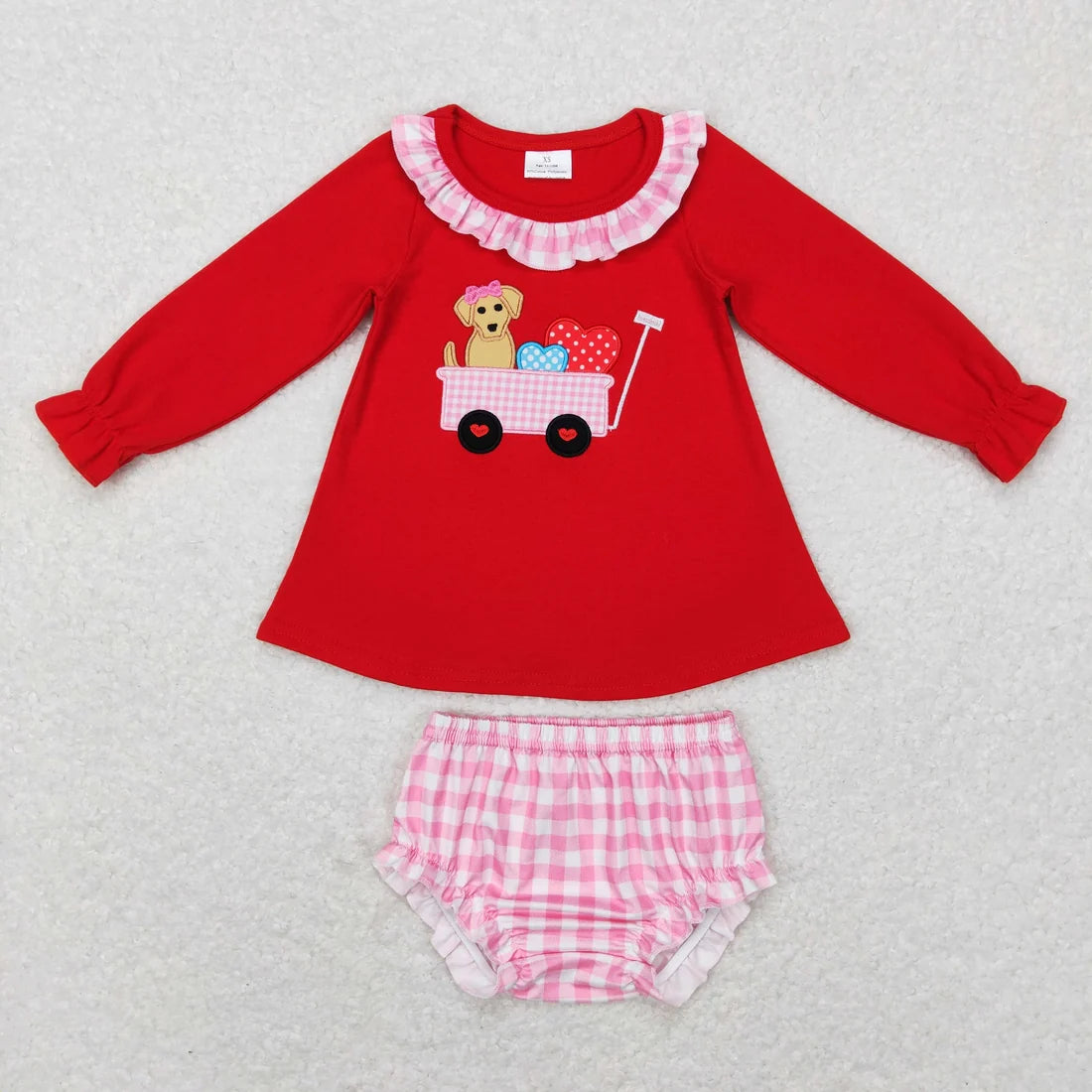 Sibling Baby Boys Girls Embroidery Dog Heart Pants Bummies Valentine Clothes Set