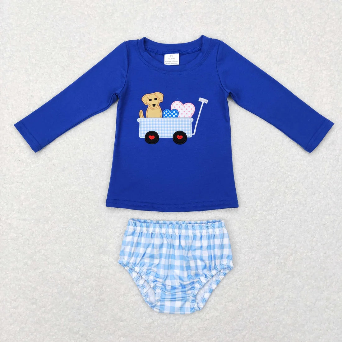 Sibling Baby Boys Girls Embroidery Dog Heart Pants Bummies Valentine Clothes Set