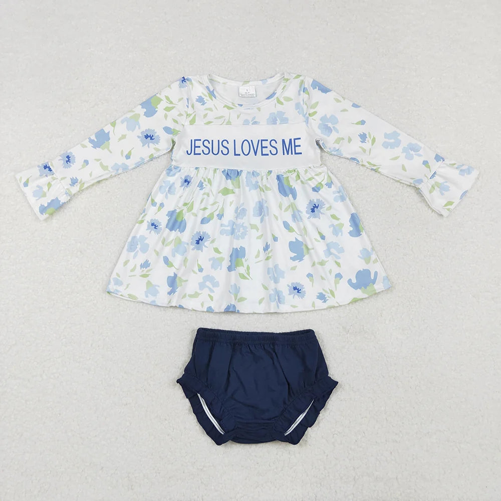 Sibling Baby Girls Boys Jesus Love Me Floral Outfit Romper