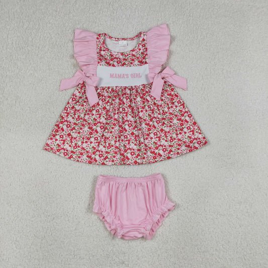Embroidery Floral Mama's Girl Summer Pink Bummie Set