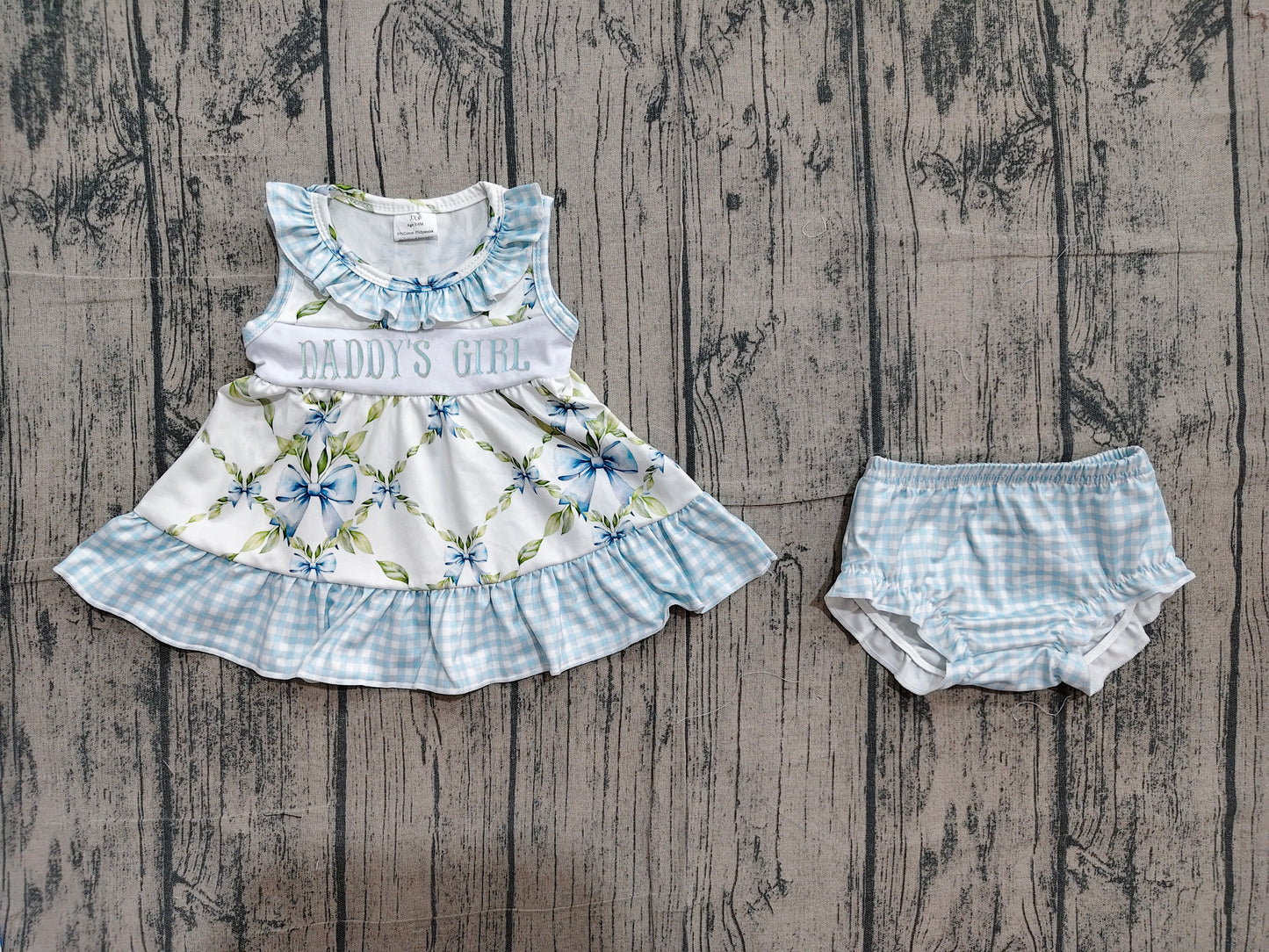 GBO0512 Daddy's Girl Embroidery Flowers Bows Tunic Top Plaid Shorts Baby Girls Bummie Set