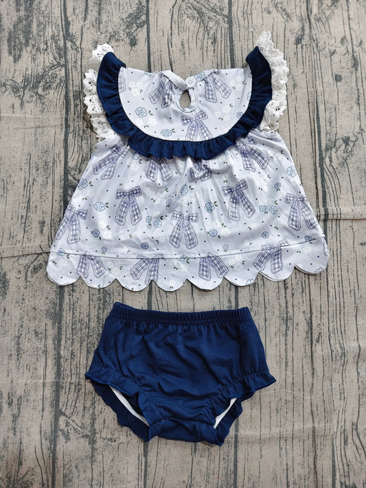 Daddy's Girl Blue Bow Smocked Bummie Set Preorder