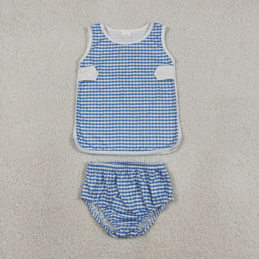 Baby Boy Blue Gingham Summer Sleeveless Bummie Set