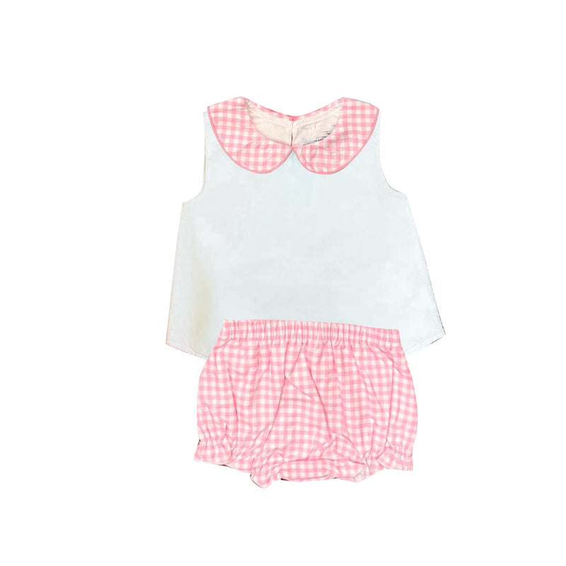 3.26  GBO0538 Baby Girls Sleeveless Top With Pink Gingham Bummie Set