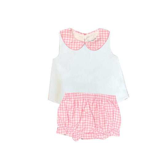 3.26  GBO0538 Baby Girls Sleeveless Top With Pink Gingham Bummie Set