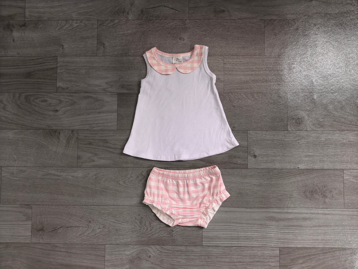 GBO0538 Baby Girls Sleeveless Top With Pink Gingham Bummie Set