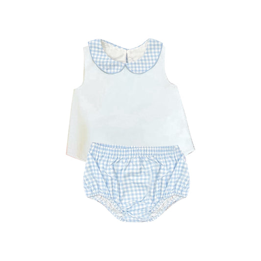 3.26  GBO0539 Baby Boys Sleeveless Top With Blue Gingham Bummie Set