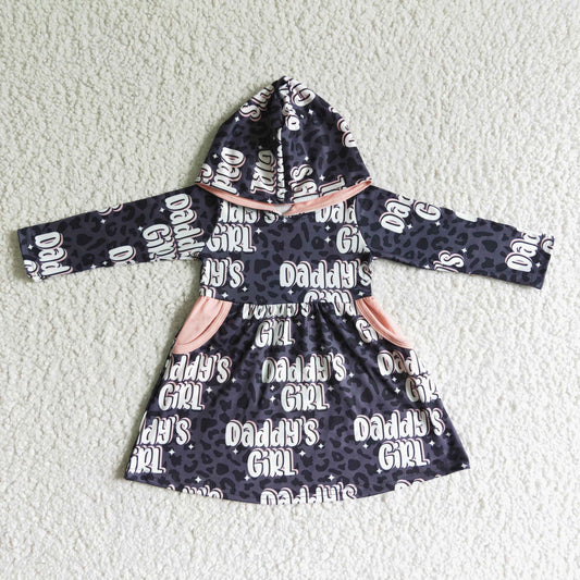 GLD0002 Daddy's Girl Leopard Print Girls Hoodie Pockets Dress