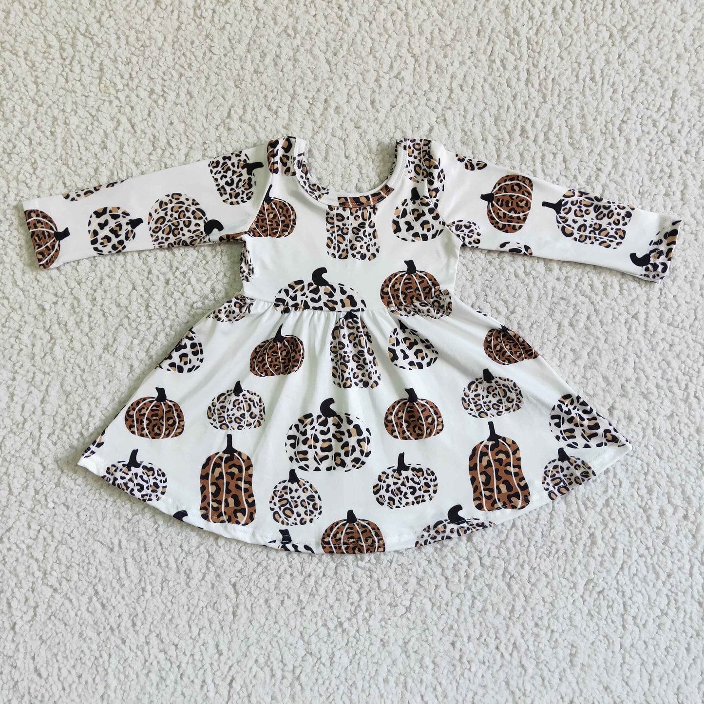 GLD0012 Leopard Pumpkin White Girls Fall Dress