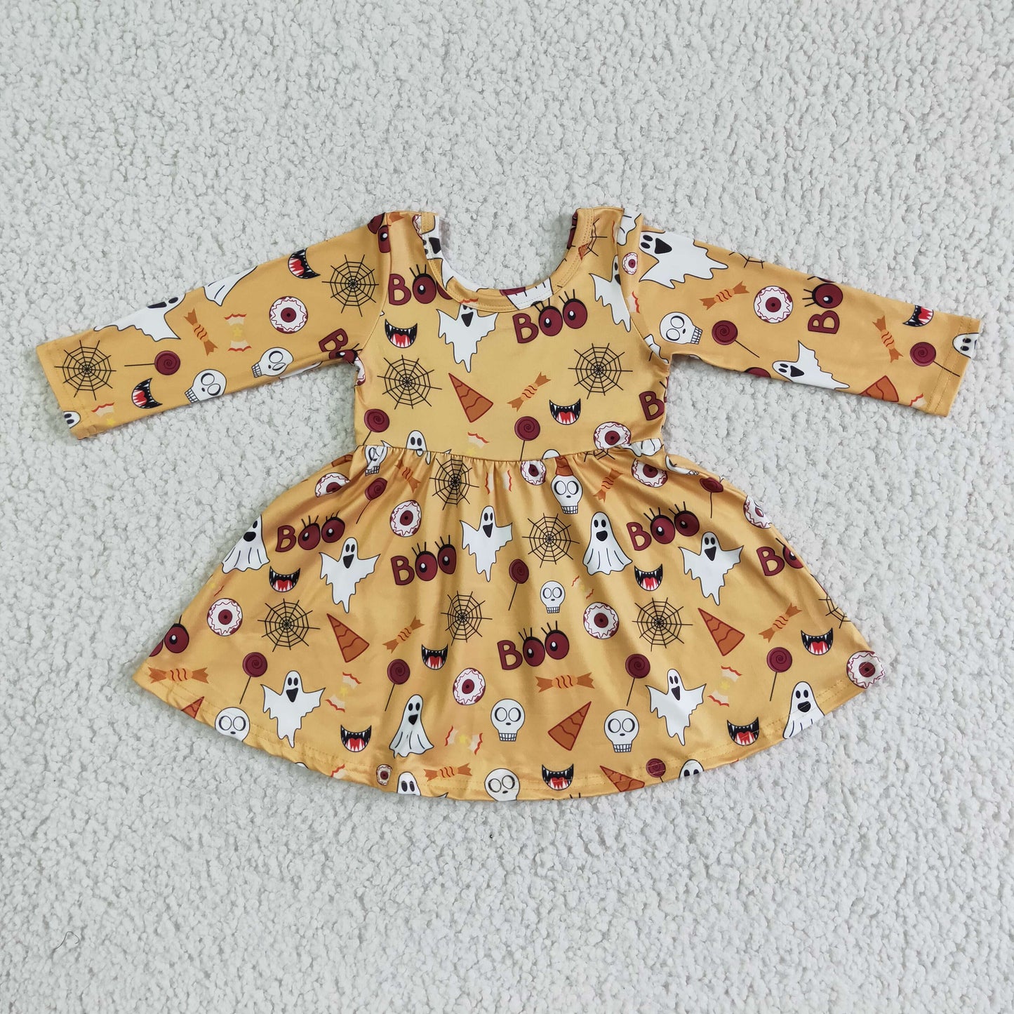 GLD0013 Ghost Boo Print Girls Halloween Knee Length Dresses