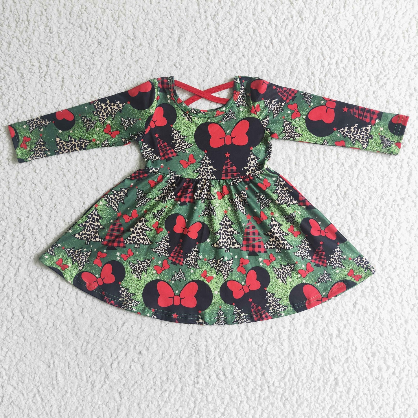 Girls mouse leopard tree print Christmas dress    GLD0018