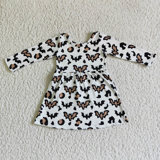 GLD0051 Bat Leopard Print Girls Halloween Knee Length Dress