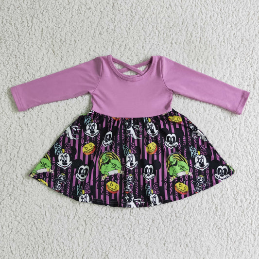 GLD0059 Cartoon Mouse Stripes Print Girls Halloween Knee Length Dress