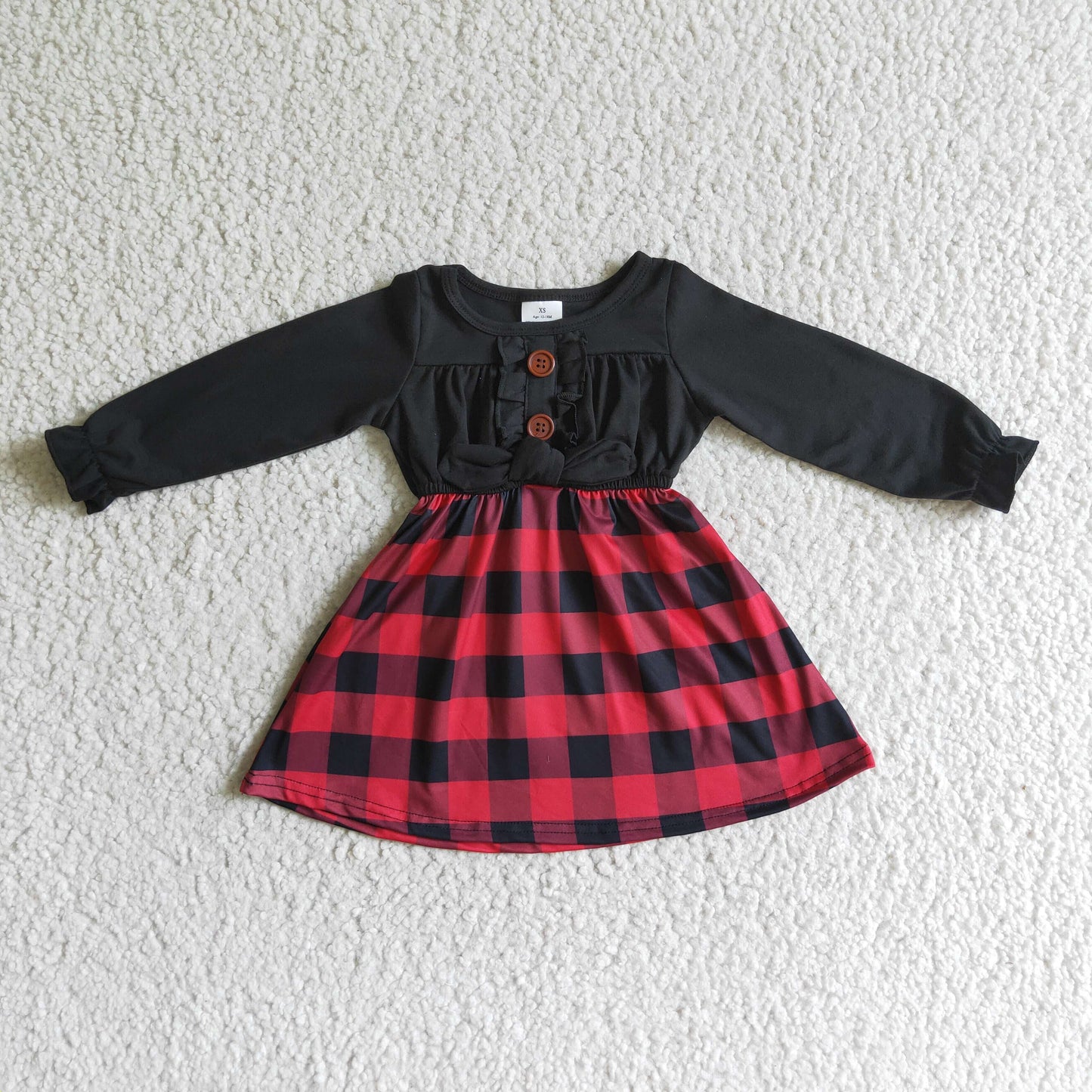 GLD0072 Red Checkered Print Girls Christmas Knee Length Dress