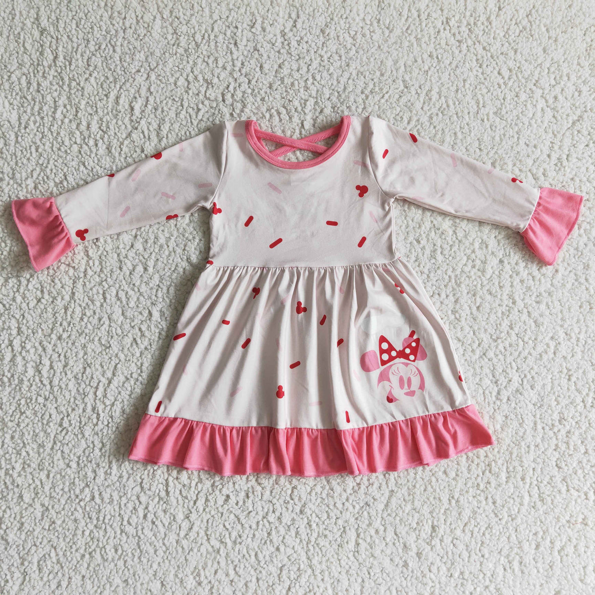 (Promotion)GLD0096 Cartoon Mouse Sprinkles Pink Girls Knee Length Dress