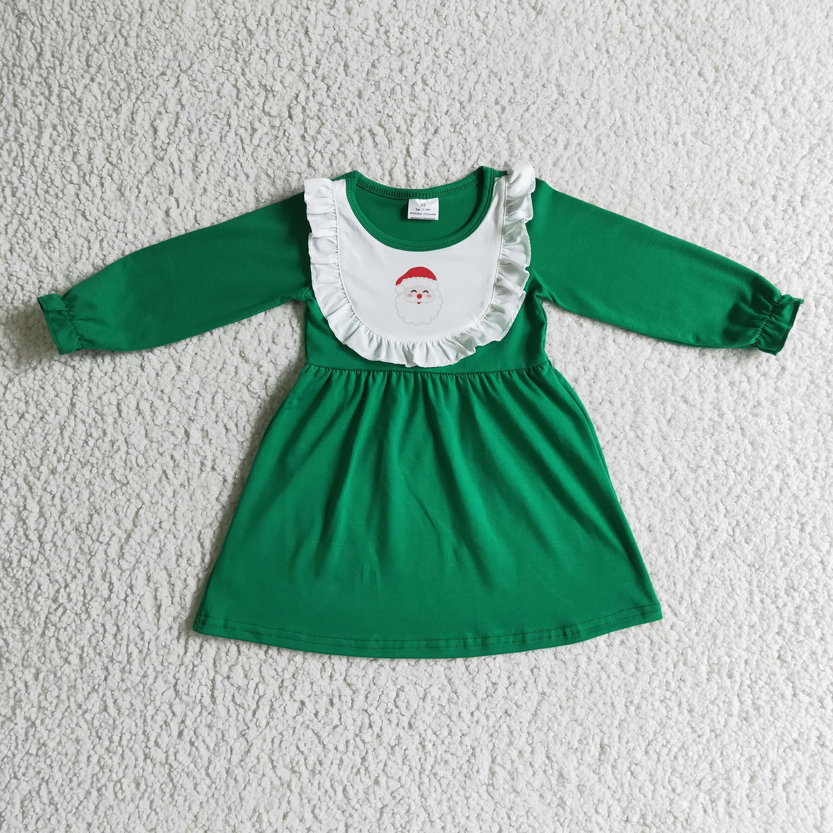 GLD0108 Santa Print Green Color Girls Christmas Knee Length Dress