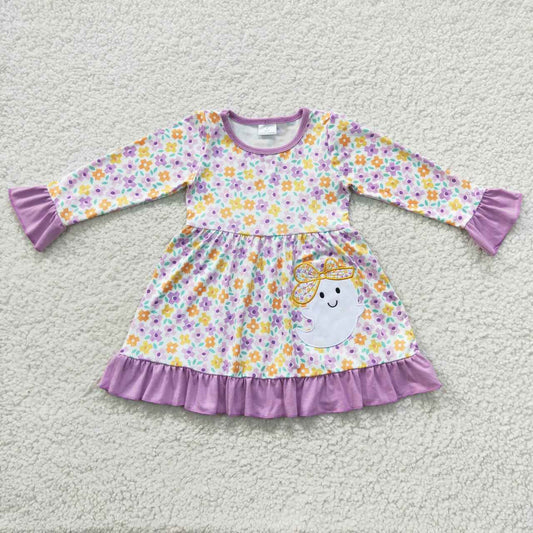 GLD0220 Ghost Embroidery Flowers Girls Halloween Knee Length Dress