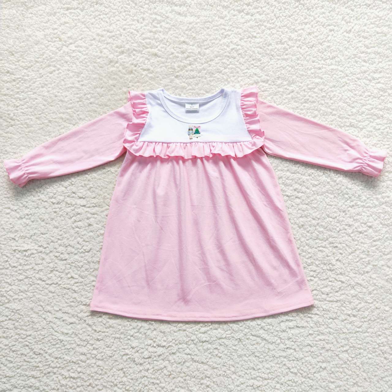 GLD0274 Nutcracke* Soldier Embroidery Pink Cotton Girls Christmas Knee Length Dress