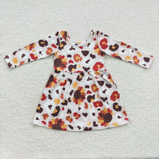 GLD0320 Turkey Leopard Print Girls Thanksgiving Knee Length Dress