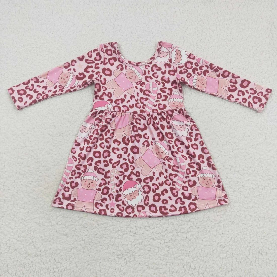 Sibling Baby Girls Gingerbread Candy Cane Christmas Ruffle Knee Length Dresses