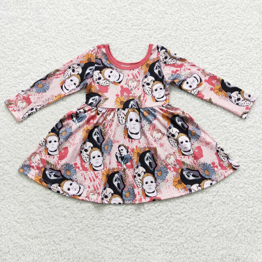 GLD0340 Film Characters Flowers Print Girls Halloween Knee Length Dress
