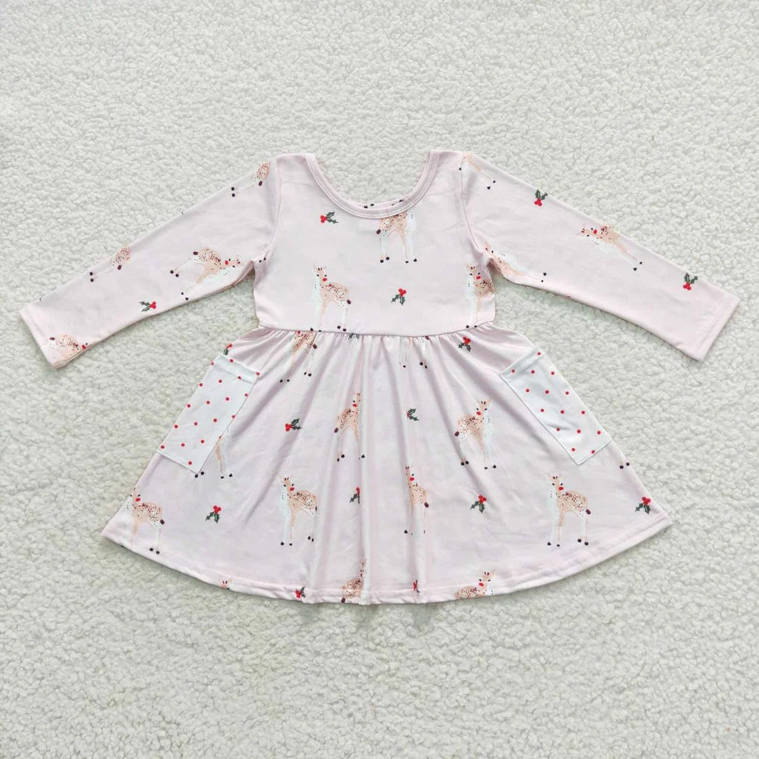 Sibling Baby Girls Deer Plaid Button Pockets Christmas Ruffle Knee Length Dresses