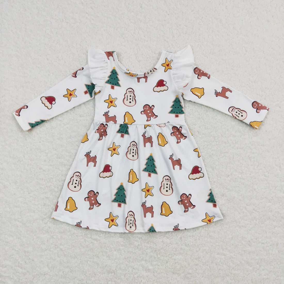 Sibling Baby Girls Gingerbread Candy Cane Christmas Ruffle Knee Length Dresses