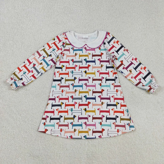 Baby Girls Colorful Dackshunt Dogs Long Sleeve Dress