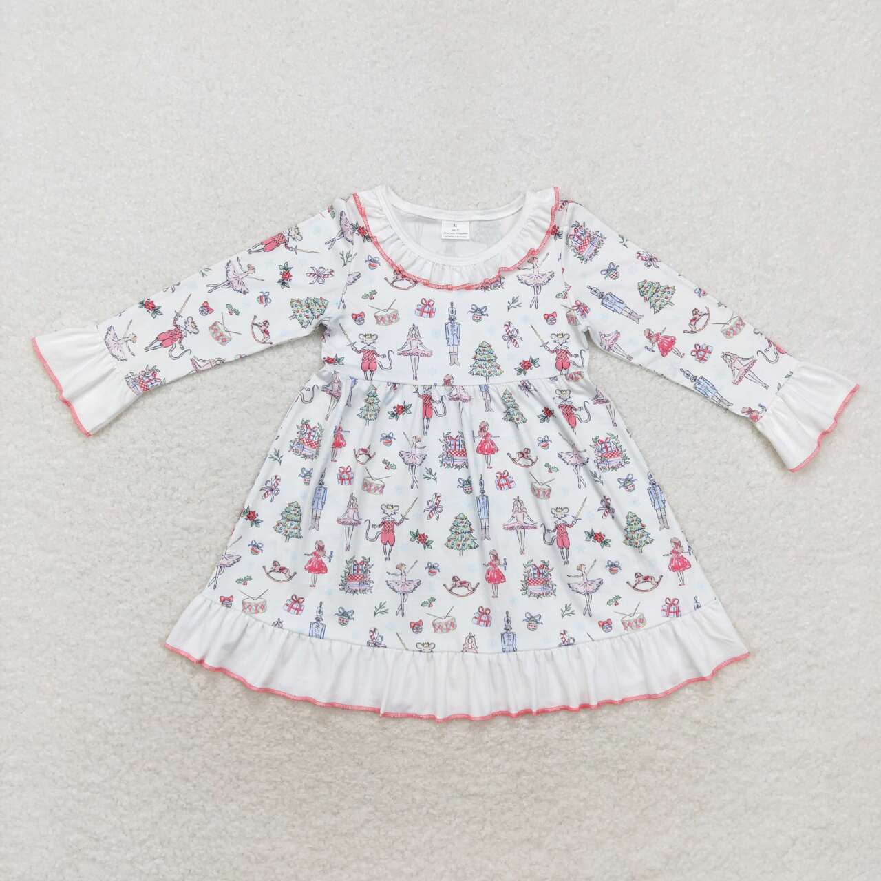 GLD0544 Nutcracke* Soldier Print Girls Christmas Knee Length Ruffle Dress
