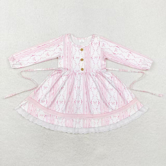 GLD0546 Small Hearts Bows Pink Print Girls Valentine's Day Knee Length Dress