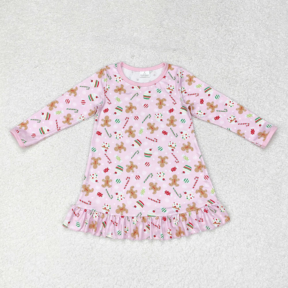 Sibling Baby Girls Gingerbread Candy Cane Christmas Ruffle Knee Length Dresses