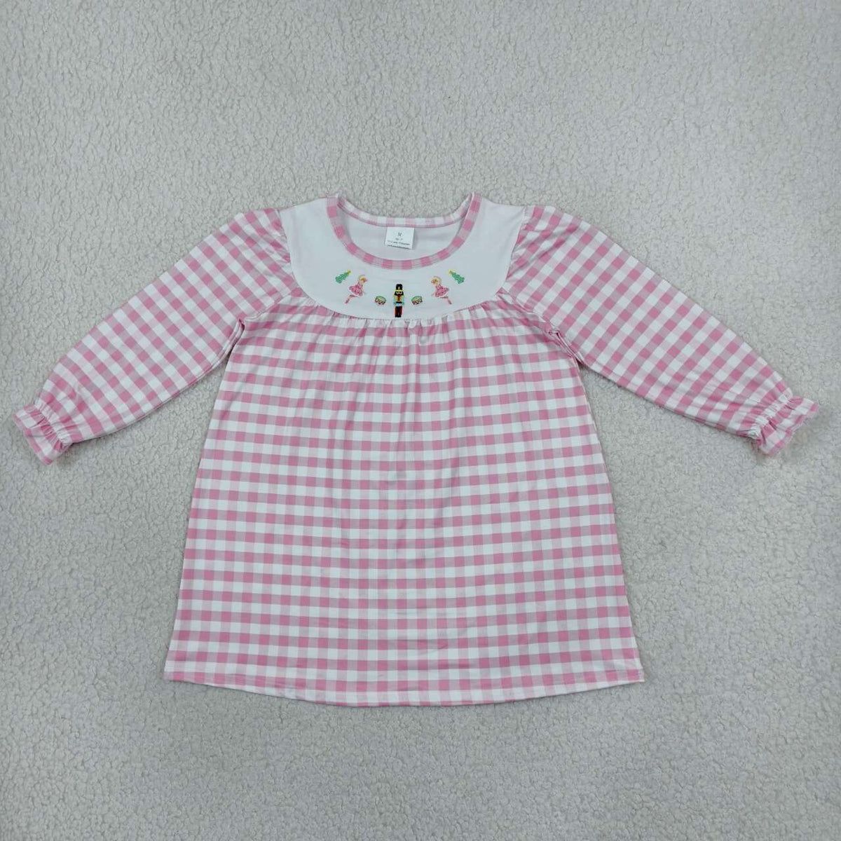 GLD0610 Nutcracke* Soldier Pink Checkered Print Girls Christmas Knee Length Dress