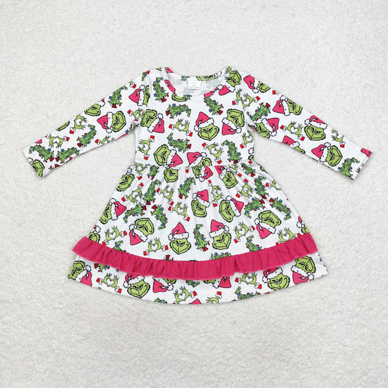 Sibling Baby Girls Christmas Cartoon Bow Long Sleeve Dress