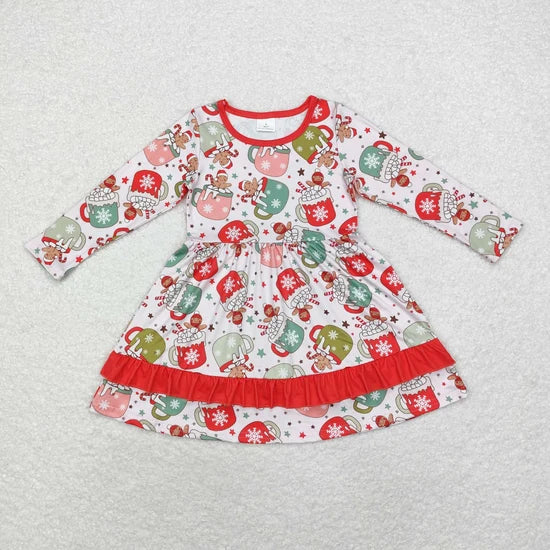 Sibling Baby Girls Christmas Cartoon Bow Long Sleeve Dress