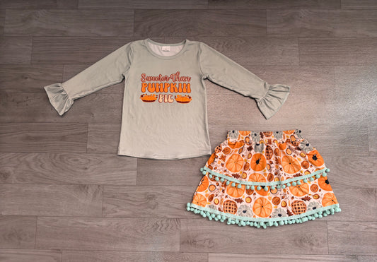 Preorder Kids Girls Thankgsgiving Pumpkin Pie Skirt Outfit