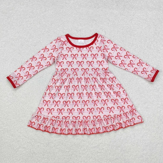 Sibling Baby Girls Christmas Cartoon Bow Long Sleeve Dress