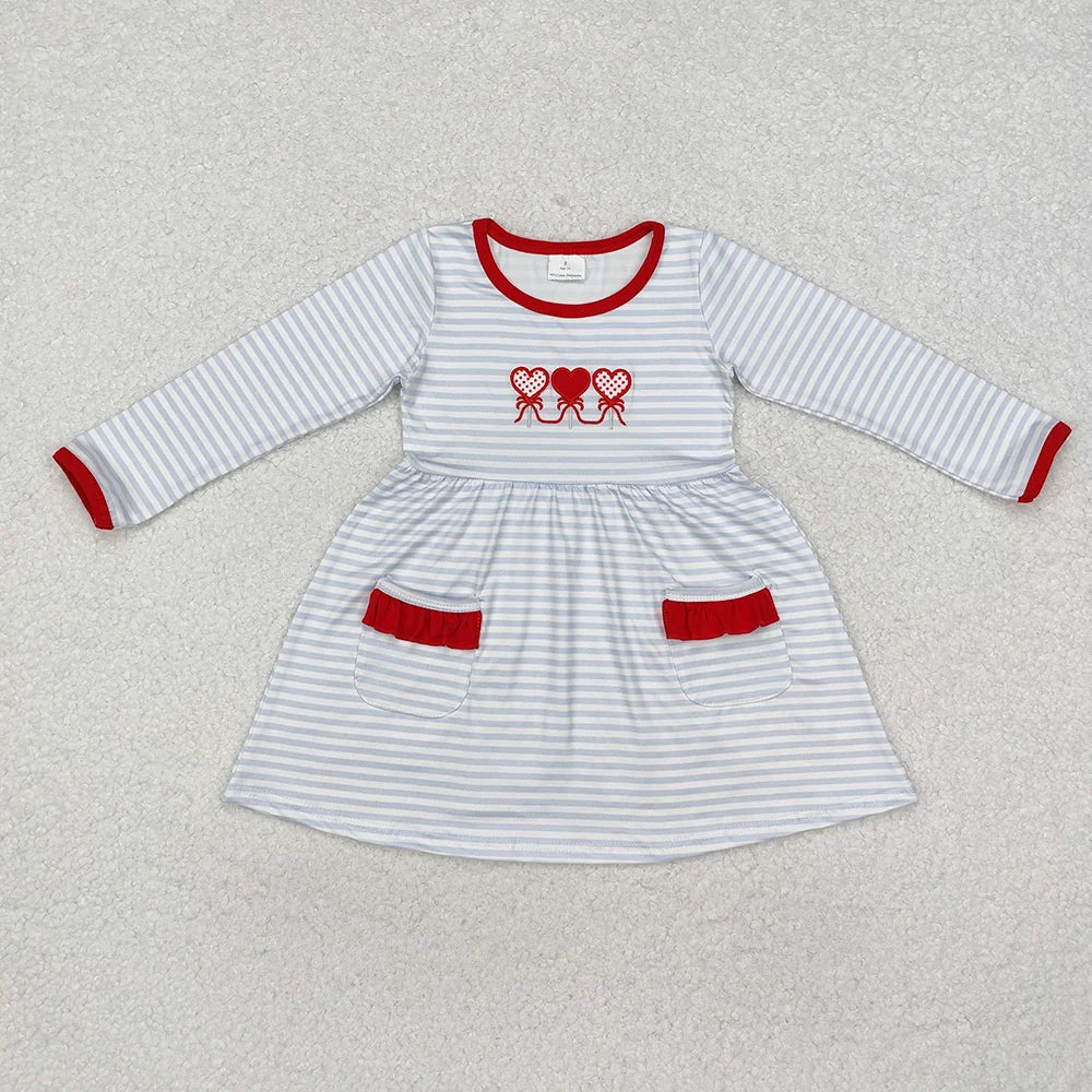 Sibling Baby Girls  Embroidery Valentine Heart Truck Outfit Dress Romper