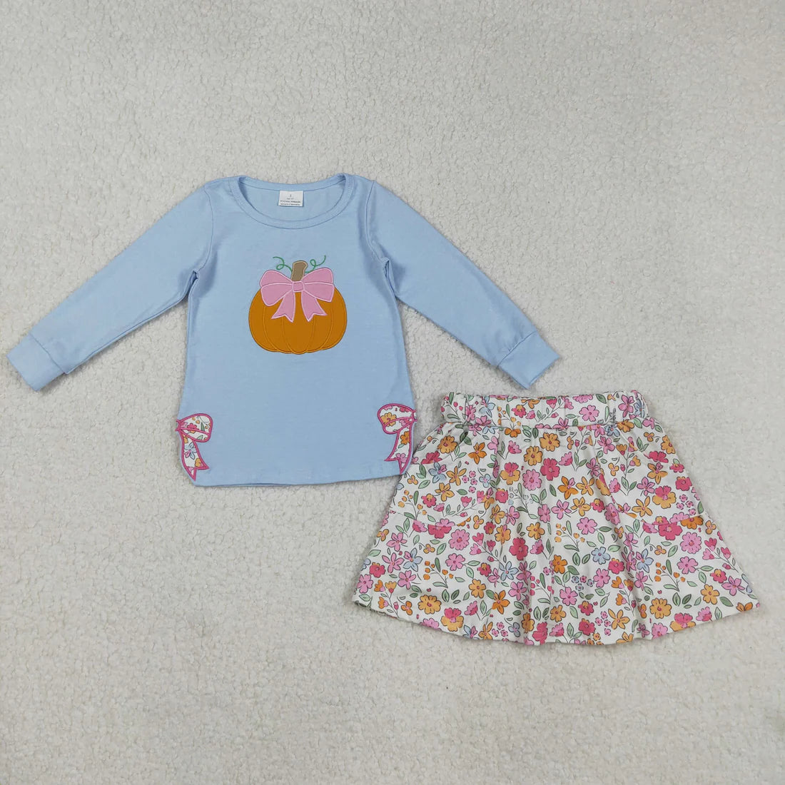SSibling Embroidery Bows Ghosts Pumpkins Baby Girls Shirts Top Flowers Leopard Skorts Fall Clothes Sets