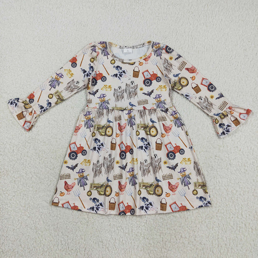 GLD1196 Ghost Farm Animals Girls Halloween Knee Length Dress