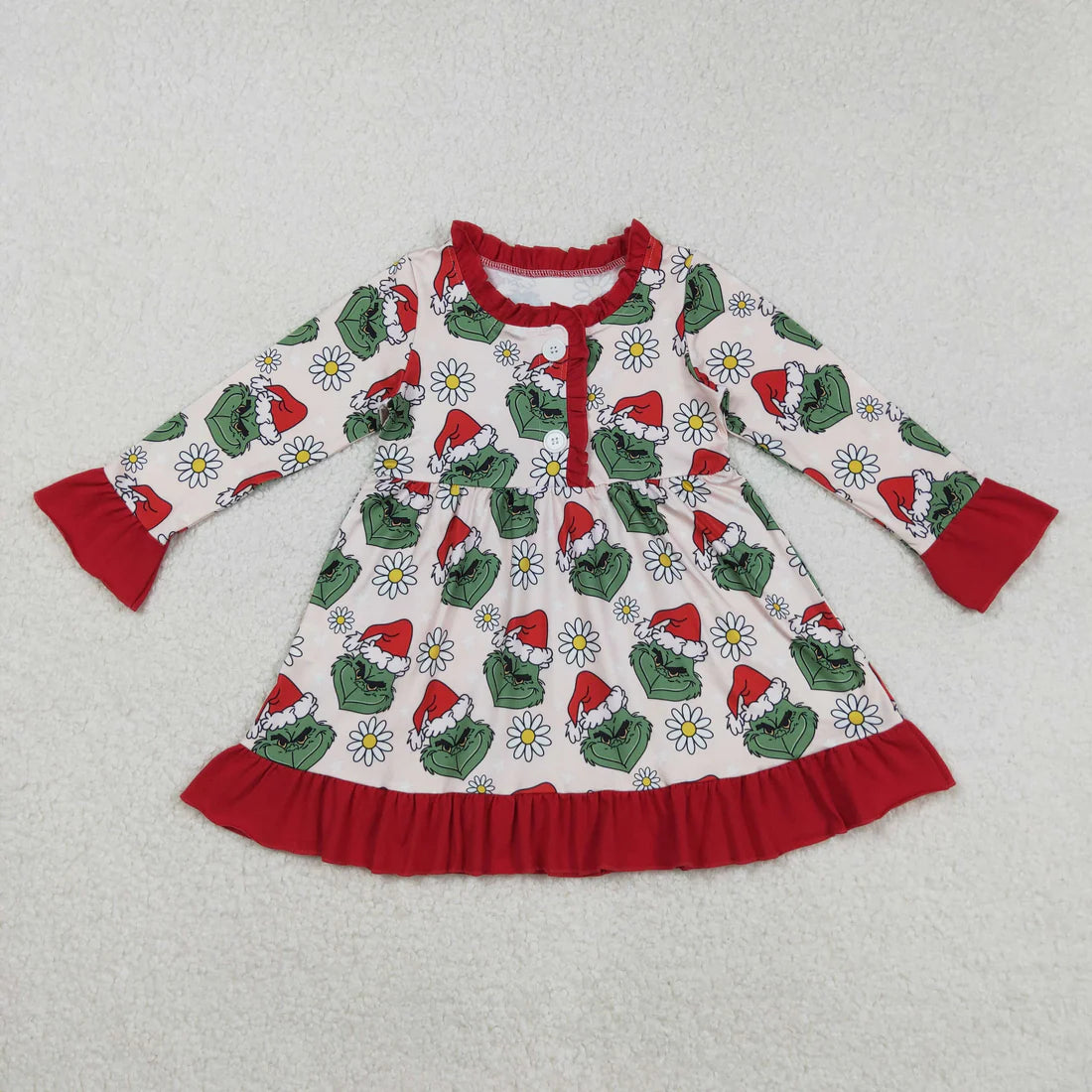 Sibling Baby Girls Grin Trees Lights Christmas Long Sleeve Dress