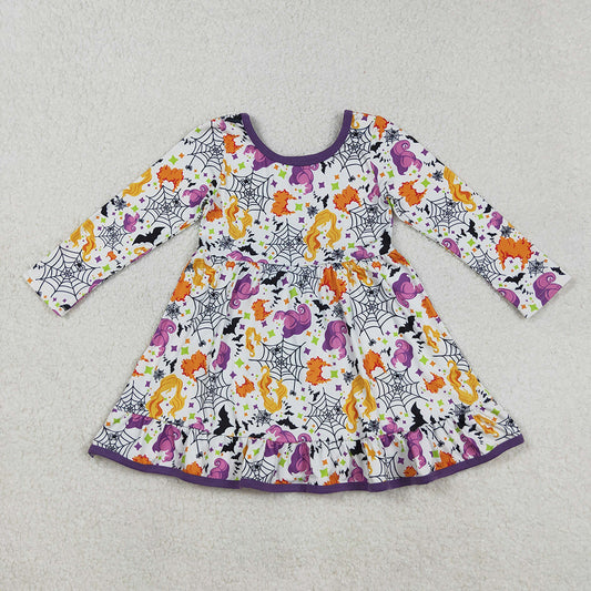 GLD1249 Witch Web Print Girls Halloween Knee Length Dress