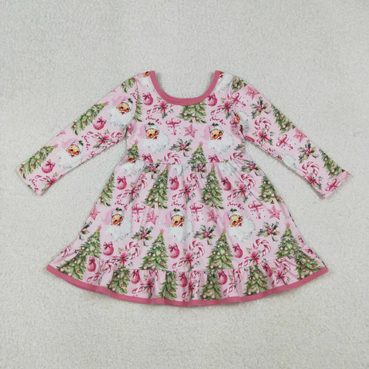 Baby Girls Santa Candy Cane Christmas Trees Ruffle Knee Length Dresses