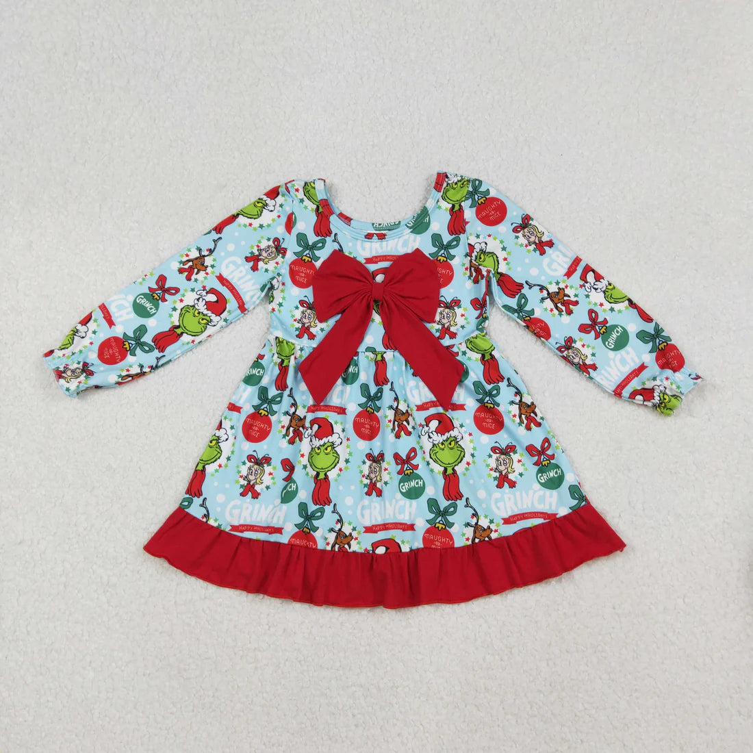 Sibling Baby Girls Grin Trees Lights Christmas Long Sleeve Dress
