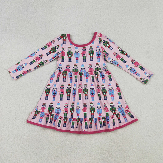 Baby Girls Christmas Pink Soldiers Plaid Knee Length Dresses