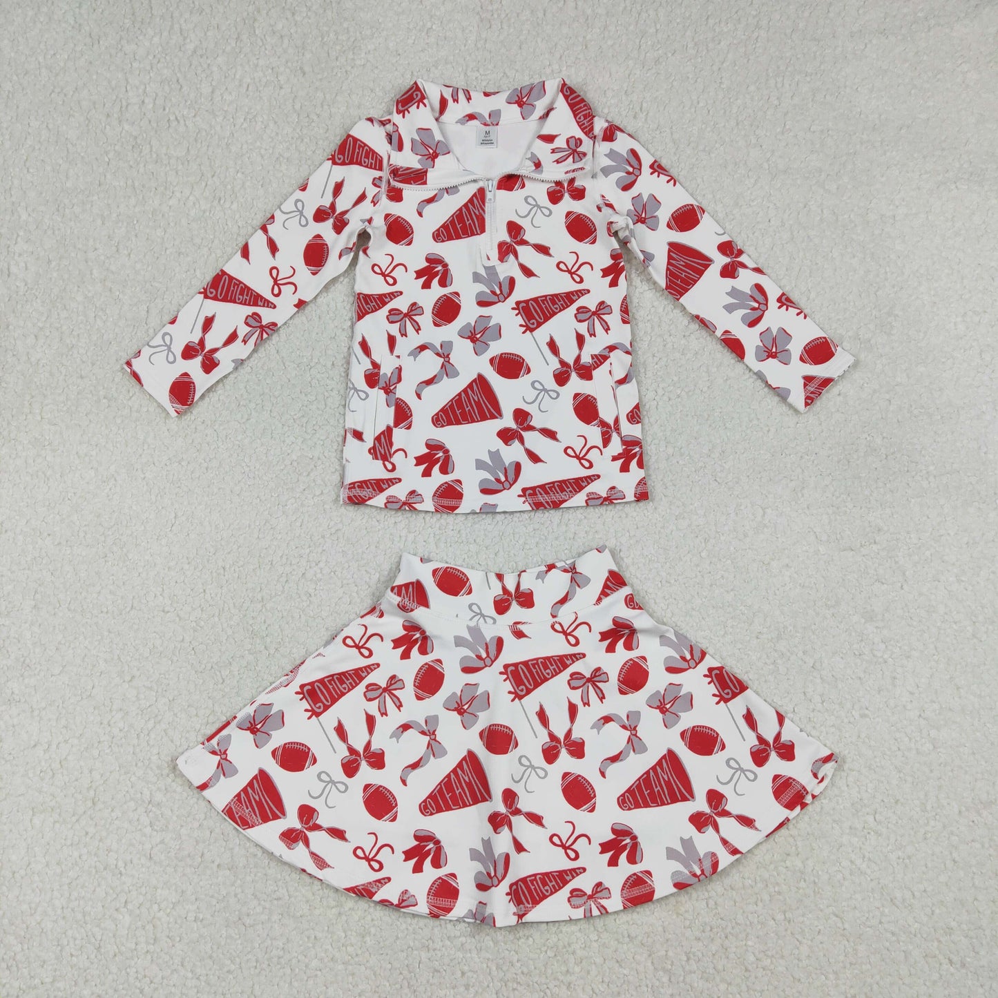 Sibling Baby Girls Bows Footballs Go Team Zipper Pullovers Skirt Shorts Yoga Active Clothes Sets