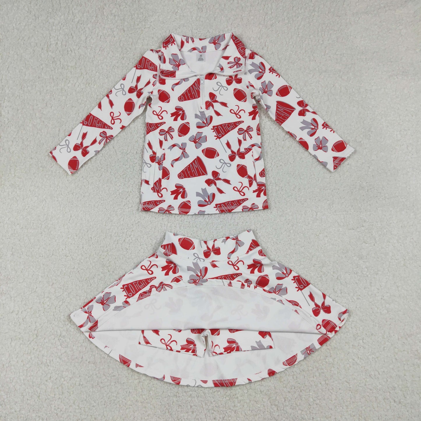 Sibling Baby Girls Bows Footballs Go Team Zipper Pullovers Skirt Shorts Yoga Active Clothes Sets