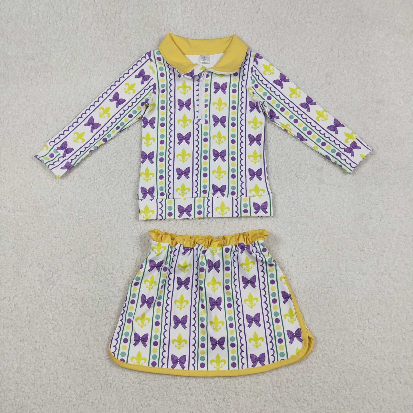 Sibling Baby Girls Mardigras Bows Anchors Stripe Yoga Active Shorts Knee Length Dress Skorts Clothes Sets