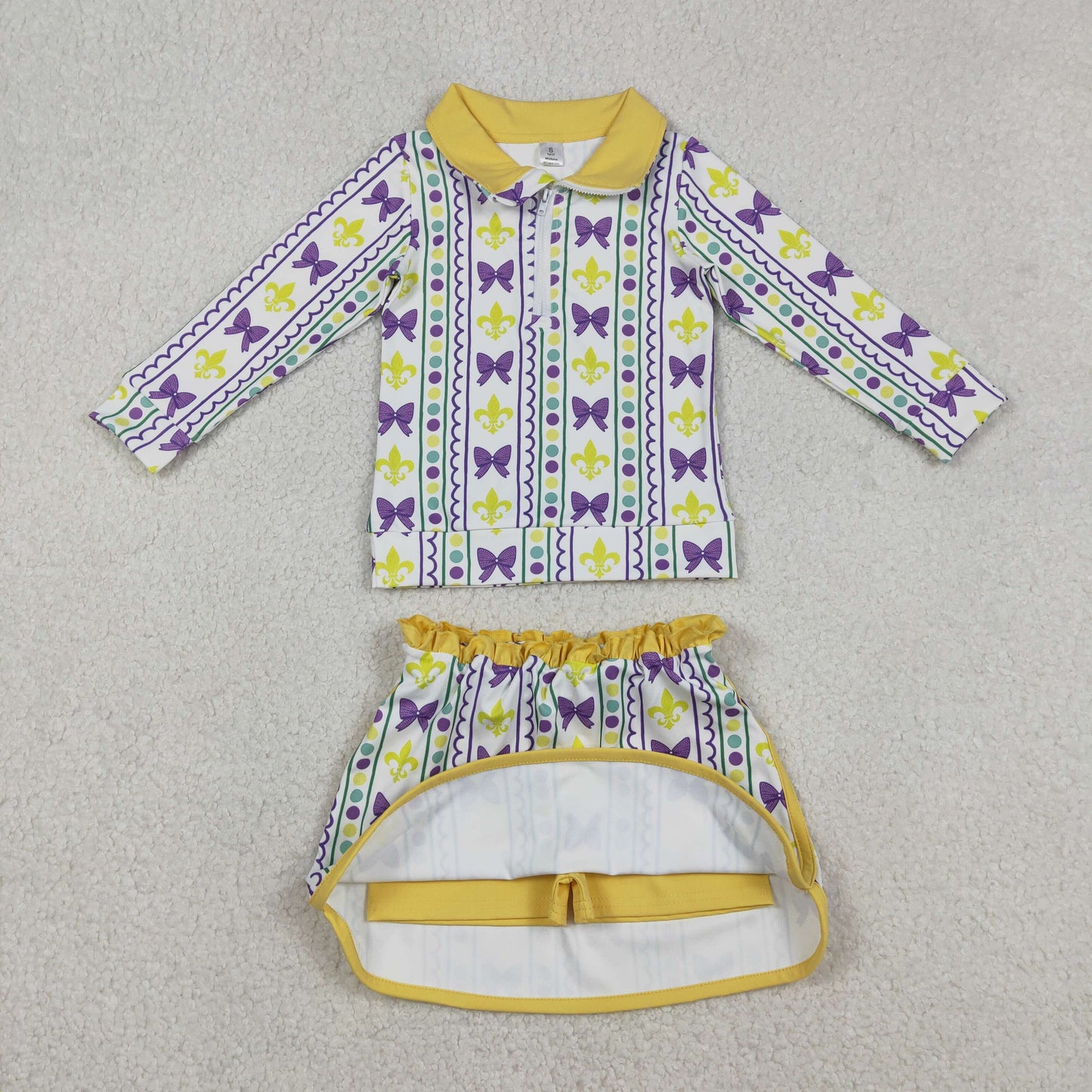 Sibling Baby Girls Mardigras Bows Anchors Stripe Yoga Active Shorts Knee Length Dress Skorts Clothes Sets